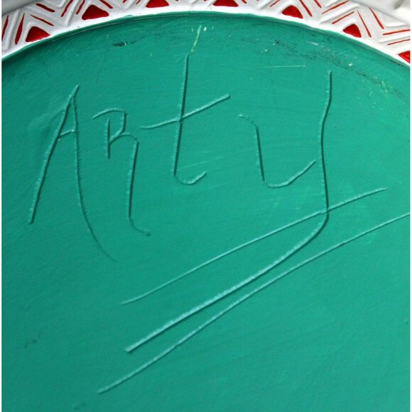 Hand Painted Ceramic Bowl Vase Indian Geometric White Green Red Striped Native - Picture 8 of 9